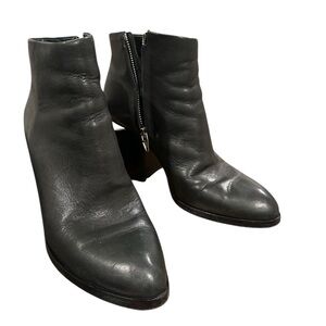 ALEXANDER WANG LADIES BLACK LEATHER CUT OUT BLOCK HEEL ANKLE BOOTIE SHOES 6.5